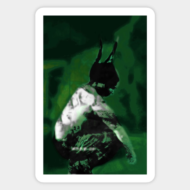 Portrait, digital collage and special processing. Horned devil is sitting. Like drawn, gray and green. Sticker by 234TeeUser234